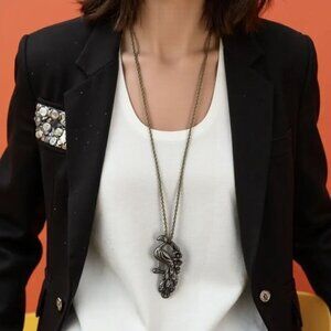 Peacock Pendant Necklace Antique Silver Tone Adjustable Length